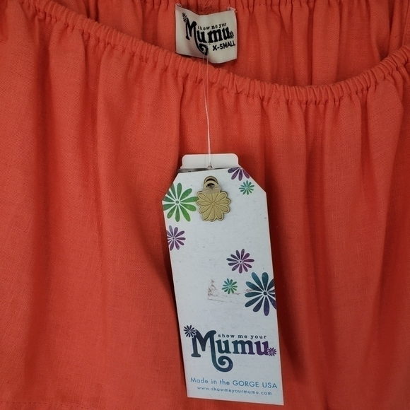 Show Me Your MuMu Orange Off The Shoulder Linen Mini Dress - Picture 9 of 11